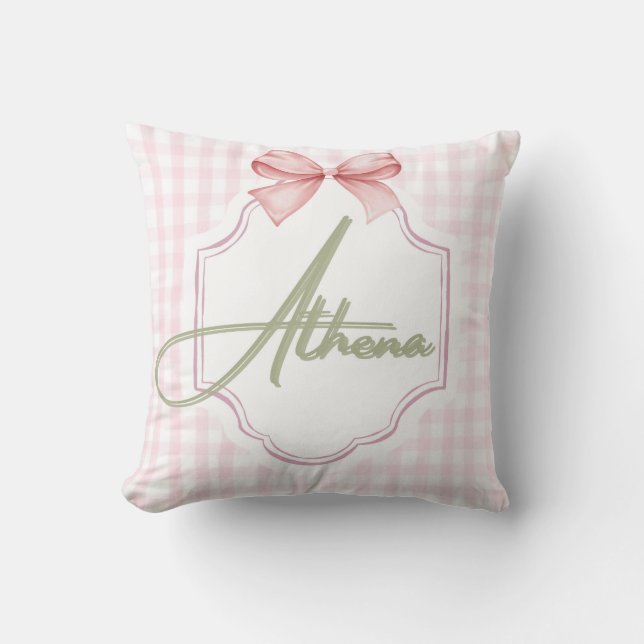 Personlig Athena Flicka Nursery Bow&Gingham Kudde (Framsida)