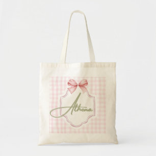 Personlig Athena Flicka Nursery Bow&Gingham Tygkasse