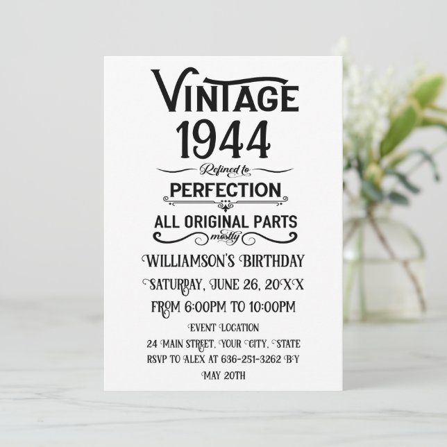 Personlig åttio vintagar 80:e födelsedagsfesten inbjudningar (Stående Fram)