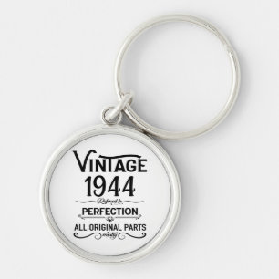 Personlig åttio vintagar 80:e födelsedagsfesten rund silverfärgad nyckelring
