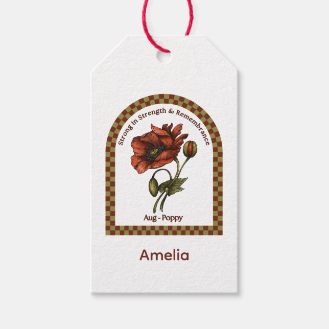 Personlig Augusti Födelsemånad Blomma Presentetikett (Framsidan)