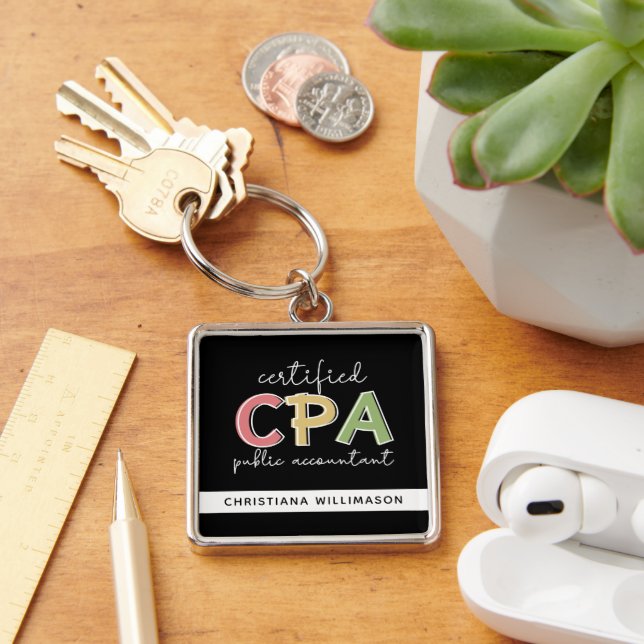 Personlig Auktoriserad i CPA: Statliga revisorsgåv Fyrkantig Silverfärgad Nyckelring (Skrivbord)