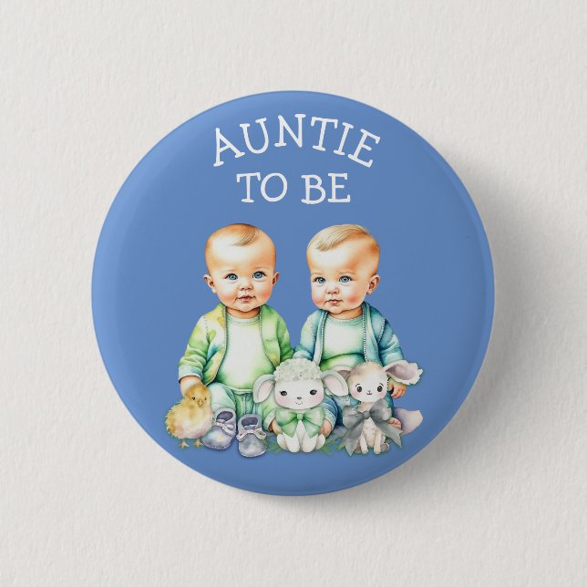 Personlig Auntie to be Twillingar Baby Shower Knapp (Framsida)
