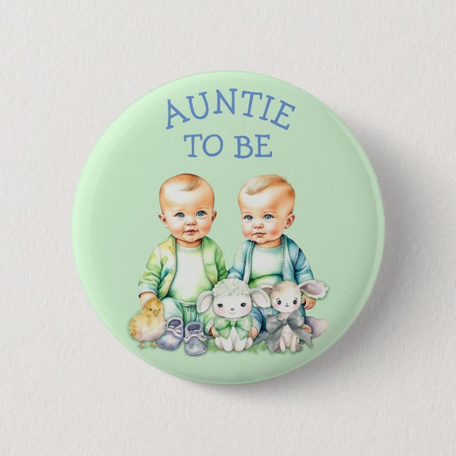 Personlig Auntie to be Twillingar Baby Shower Knapp (Framsida)