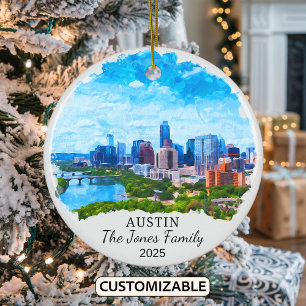 Personlig Austin Ornament, Texas State Julgransprydnad Keramik