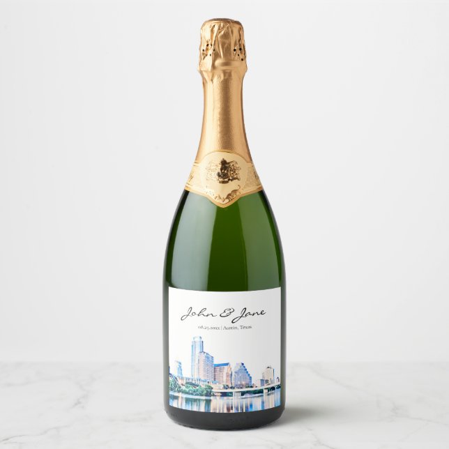 Personlig Austin Texas Bröllop Sparkling Vin L (Framsida)