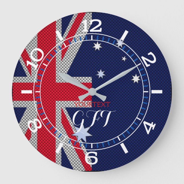 Personlig Australian Flagga Design Carbon Chrome Stor Klocka (Framsida)
