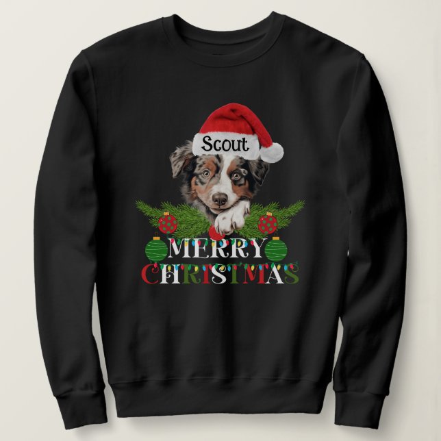Personlig Australian shepherd God jul T Shirt (Design framsida)