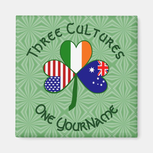 Personlig Australien Irland USA Shamrock Square Magnet (Framsidan)