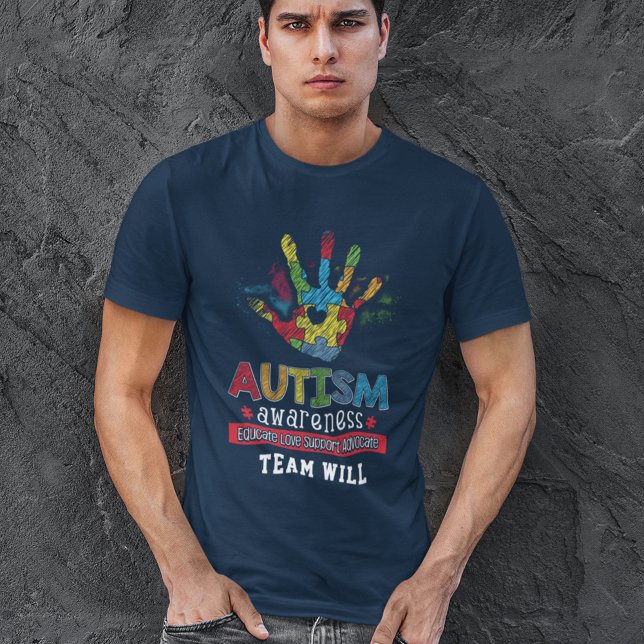 Personlig Autism Awareness Education Advocate T Shirt (Autism Awareness Puzzle Hand Navy Blue Mens T-Shirt)