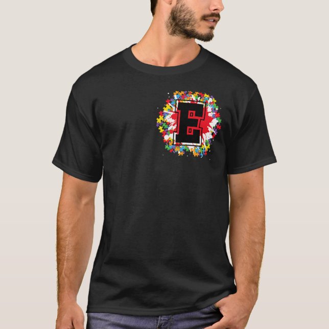 Personlig Autism Awareness Initial E Brev Mon T Shirt (Framsida)