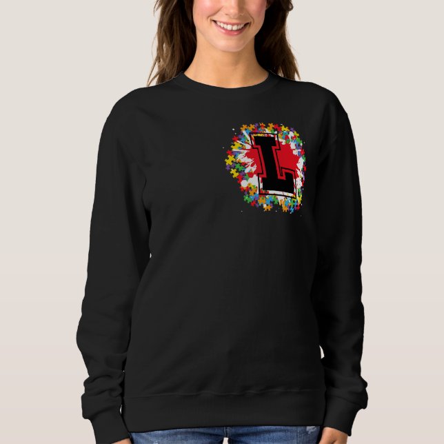 Personlig Autism Awareness Initial L Brev Mon T Shirt (Framsida)