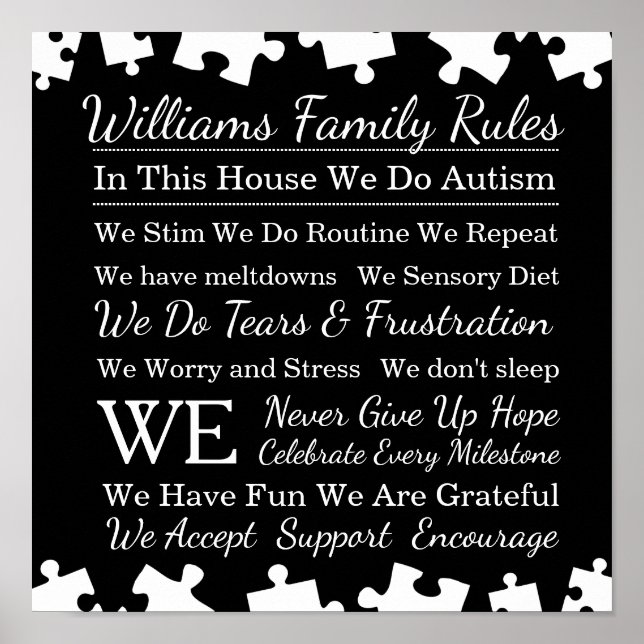 Personlig Autism Family Regler Poster (Framsidan)