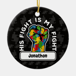 Personlig Autism Hans Fight är min kamp Ceramic Julgransprydnad Keramik