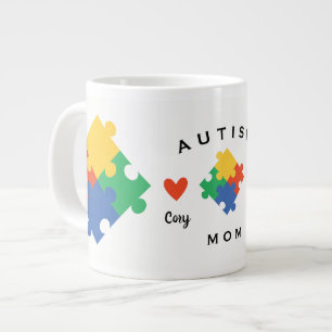 Personlig Autism Mamma med Två Barns Namn Jumbo Mugg
