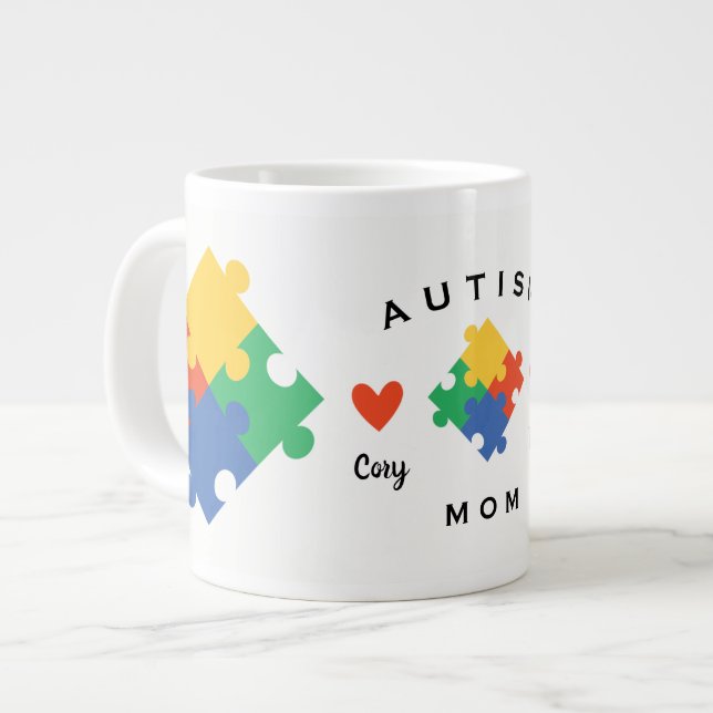 Personlig Autism Mamma med Två Barns Namn Jumbo Mugg (Framsida vänster)