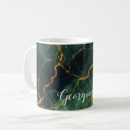 Personlig Autumnal Forest Grönt & Guld Marble Kaffemugg