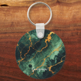 Personlig Autumnal Forest Grönt & Guld Marble Nyckelring