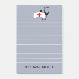 Personlig av akut sjuksköterska med medicinsk sta post-it block