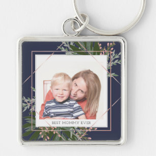 Personlig av bästa Mamma-Blommigt, foto Fyrkantig Silverfärgad Nyckelring