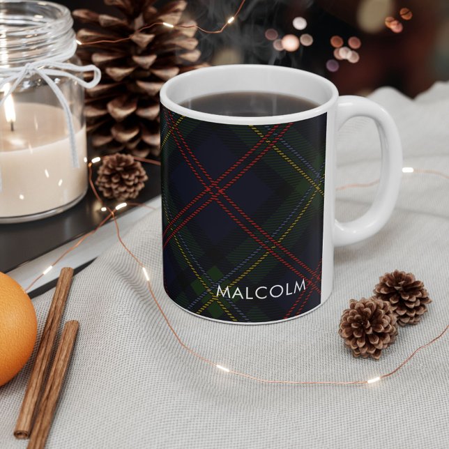 Personlig av belagd Elegant Rustic Classic Tartan Kaffemugg (Plaid Personalized Tartan Malcolm White 11oz Coffee Mug)