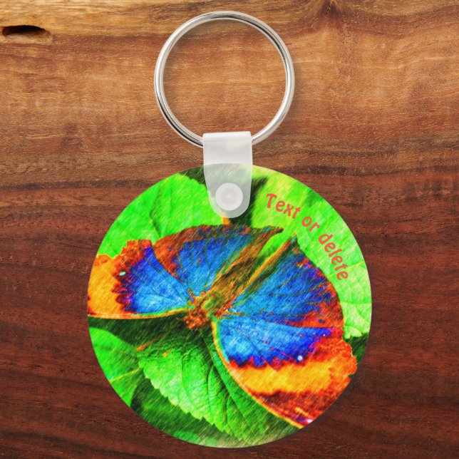 Personlig av blå fjärilspennan nyckelring (Framsida)