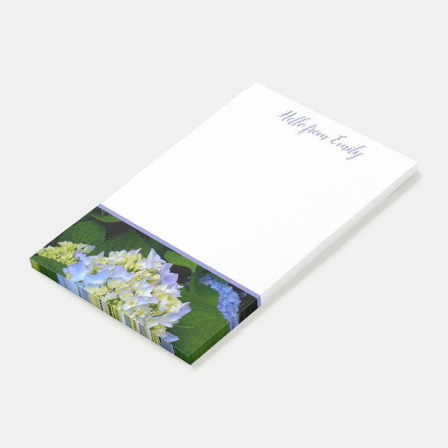 Personlig av blå Hydrangea-Blommigt Post-it Block (Vinklad)