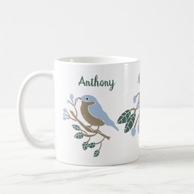 Personlig av blåbjörn och blåbär kaffemugg (Vänster)