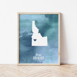 Personlig av blått vattenfärgsutkast i Idaho Karta Poster