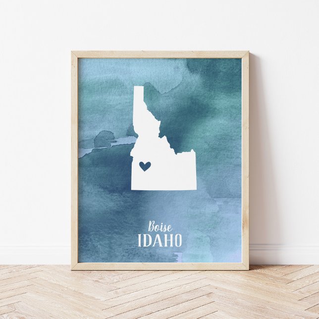 Personlig av blått vattenfärgsutkast i Idaho Karta Poster (Skapare uppladdad)
