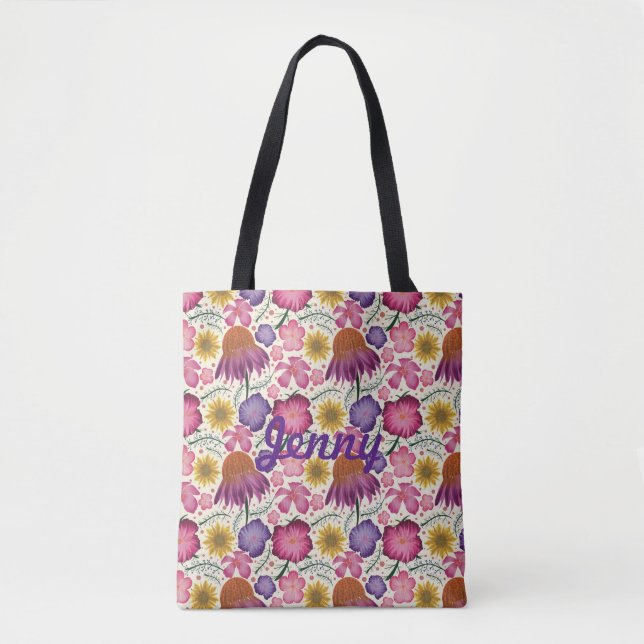 Personlig av Blommönstret Wildblomma Tote Bag Tygkasse (Framsida)