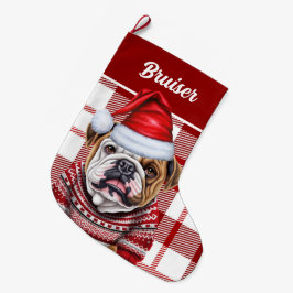 Personlig av bulldog Red and White Play Stor Julstrumpa