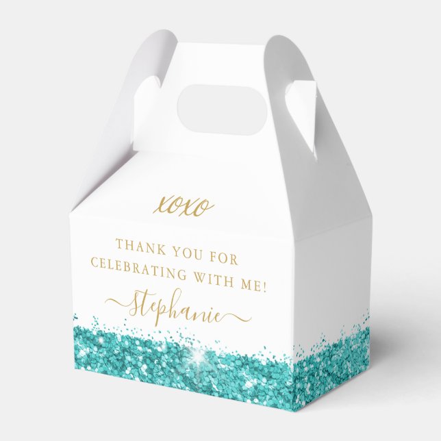 Personlig av Chicen för  av Aqua Teal Blue Glitter Presentaskar (Framsidan Sidan)