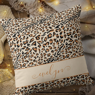 Personlig av Cream Black Tan för djurleopard Kudde