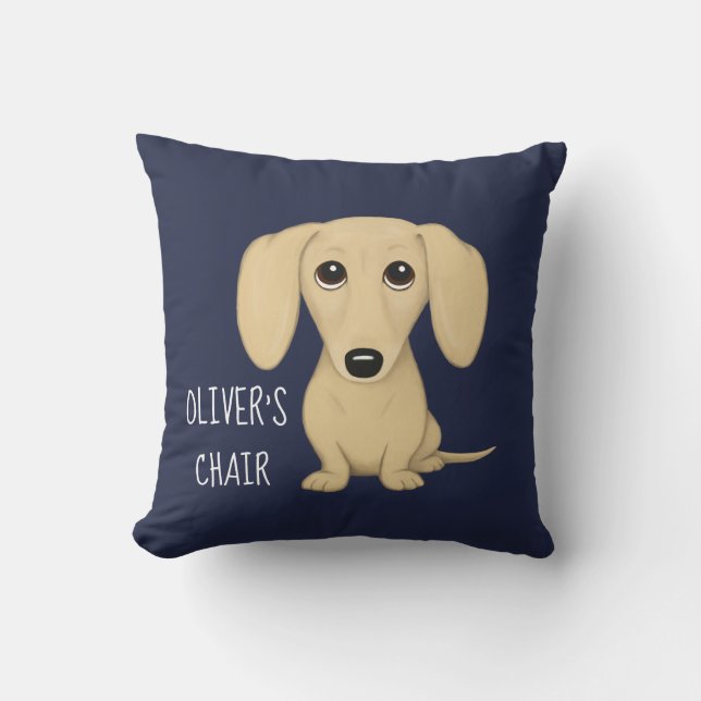 Personlig av Cream Dachshund Tecknad Wiener Hund Kudde (Framsida)