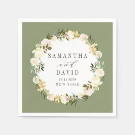 Personlig av Cream och Sage Bröllop blommigt Pappersservett