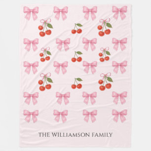 Personlig av Cute Watercolor Cherry Bow Coquette Fleecefilt