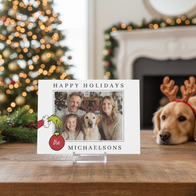 Personlig av det grå innehavarfotot av prydnadsför julkort (Skapare uppladdad)