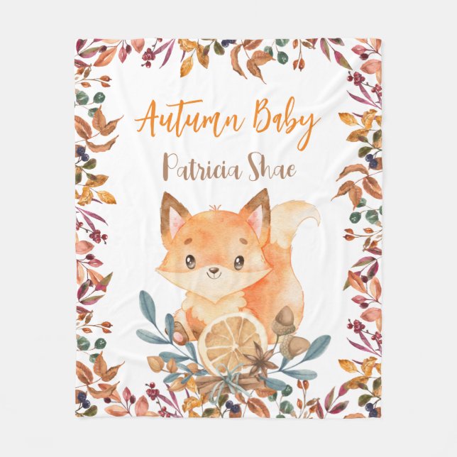 Personlig av det söta baby-foxet från hösten baby fleecefilt (Framsidan)