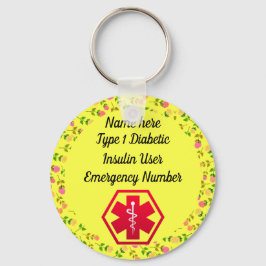 Personlig av diabetesvarning typ 1 eller 2 nyckelring