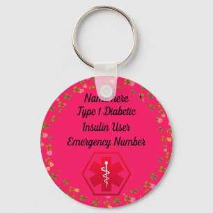 Personlig av diabetesvarning typ 1 eller 2 nyckelring