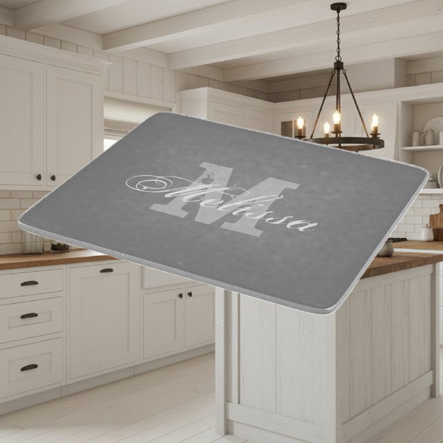 Personlig av elegant av glas i monogram (glass cutting board with monogram)