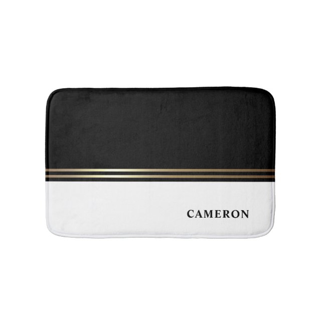 Personlig av elegant Svarta och vita block Badrumsmatta (Framsidan)