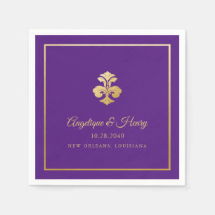 Personlig av Eleganten Fleur de Lis Guld Lila Pappersservett