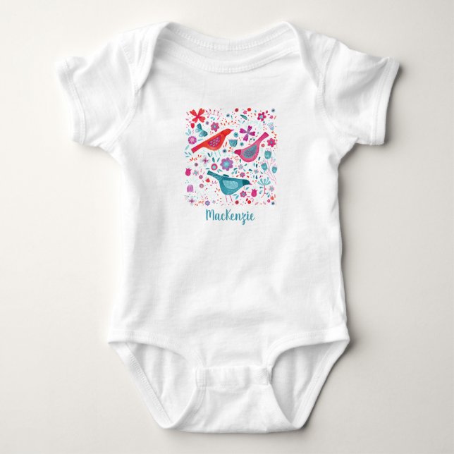 Personlig av fågel och blommor t shirt (Framsida)