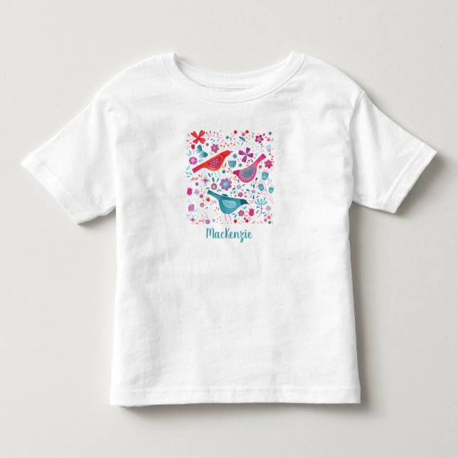 Personlig av fågel och blommor t shirt (Framsida)