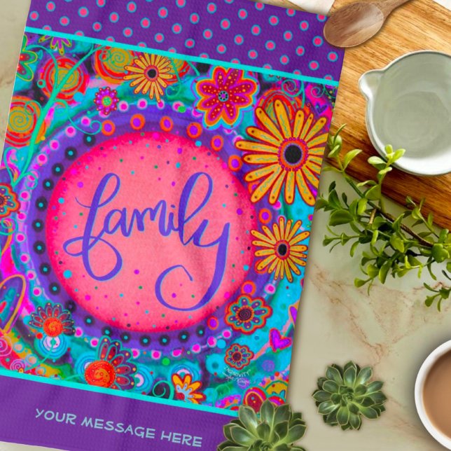 Personlig av Family Lila Söt Blommigt Dots  Kökshandduk (Skapare uppladdad)