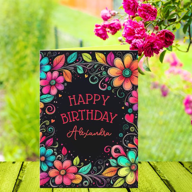 Personlig av färgad Blommigt Kort (A cute, colorful personalized card with a retro vibe!)