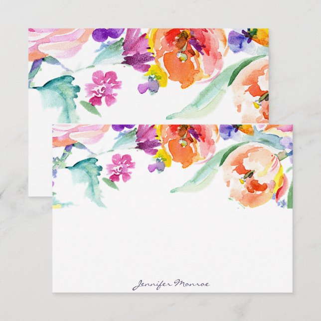 Personlig av färgade vattenfärgtulpaner anteckningskort (Fram/baksida)
