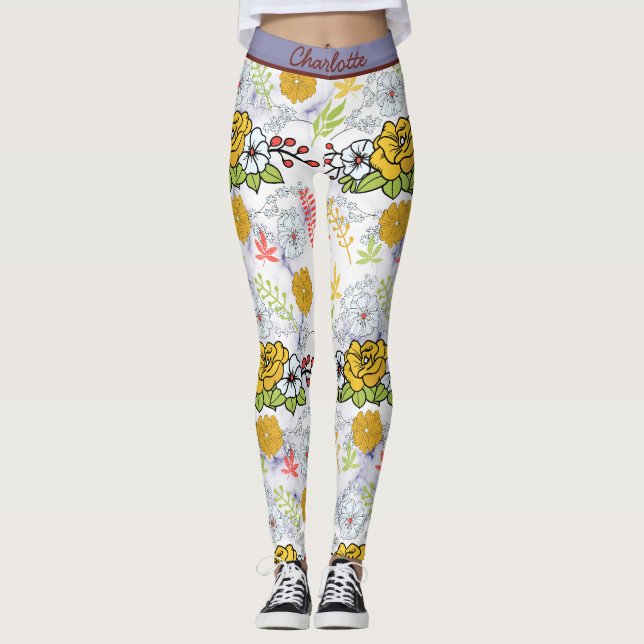 Personlig av färgat botaniskt blommönster leggings (Framsida)